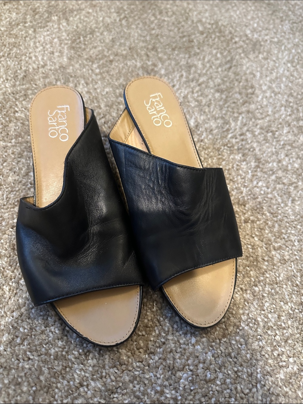 Franco Sarto Black Leather Slide Mules